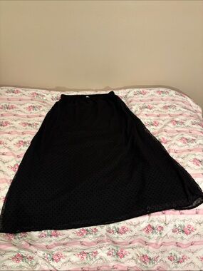 Old Navy Black A-Line Midi Skirt with Velvet Polka Dots